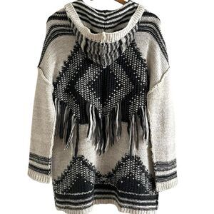 Cream and Black Western Fringe Duster Cardigan Size Small